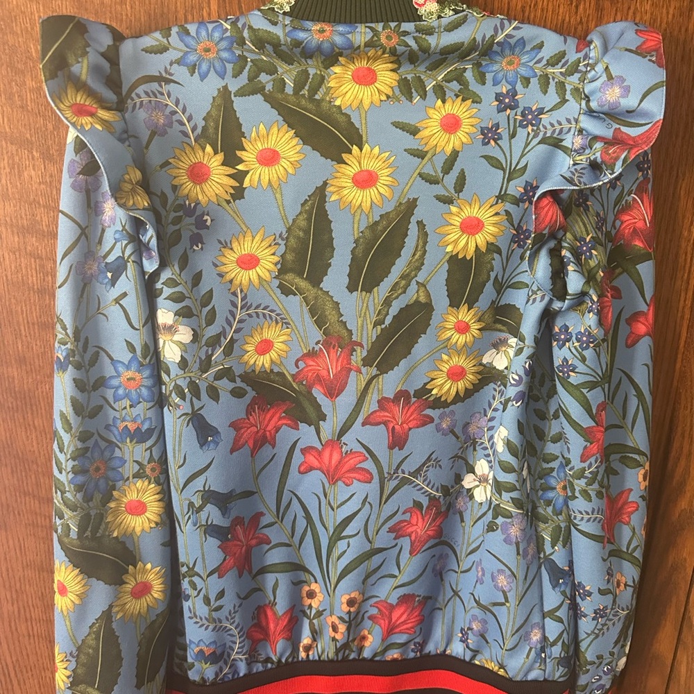 Gucci Blue Floral Bomber Sequin Jacket Flower print technical jersey - Picture 5 of 8